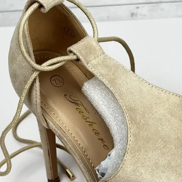 Peep Toe Platform Heels Beige Suede Women’s Size 7.5 - Picture 2 of 4